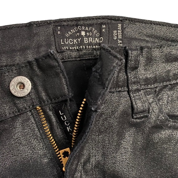 Lucky Brand Charlie Super Skinny Black Shiny Coated Mid Rise Jeans 6 28 - Picture 3 of 16